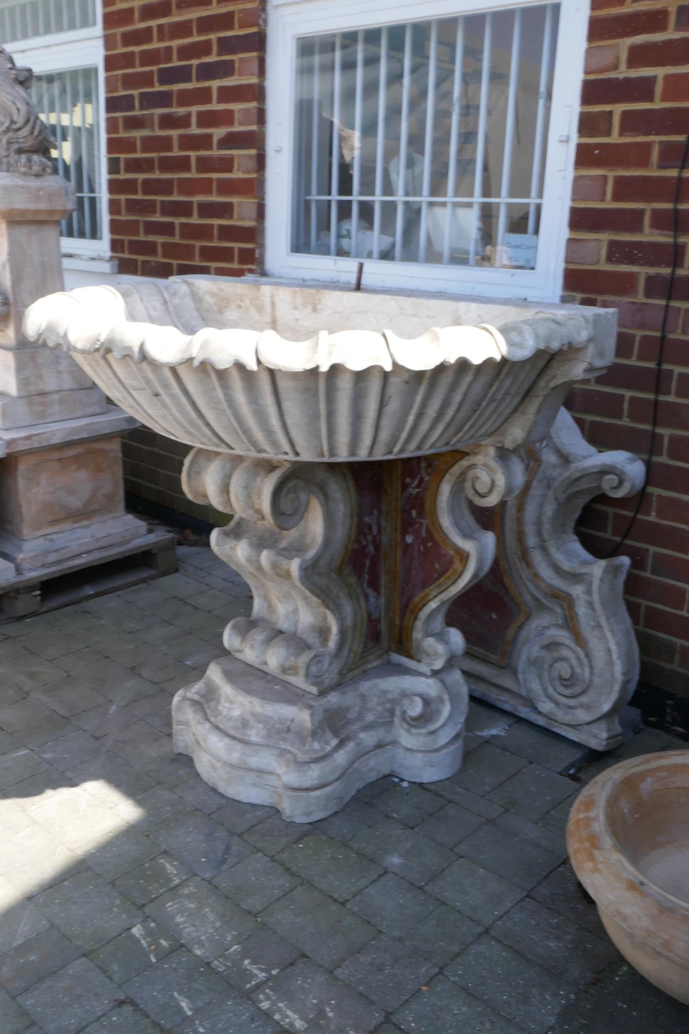 A monumental carved stone and marble Italianate garden fountain, in three sections, 193cm high - Image 2 of 6