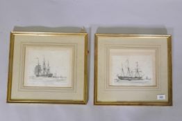 E.W. Cooke, a pair of C19th etchings, The Thames, East Indianman 1424 tons, drawn and etched by