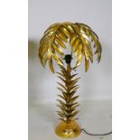 A gilt metal table lamp in the form of a palm tree, 72cm high