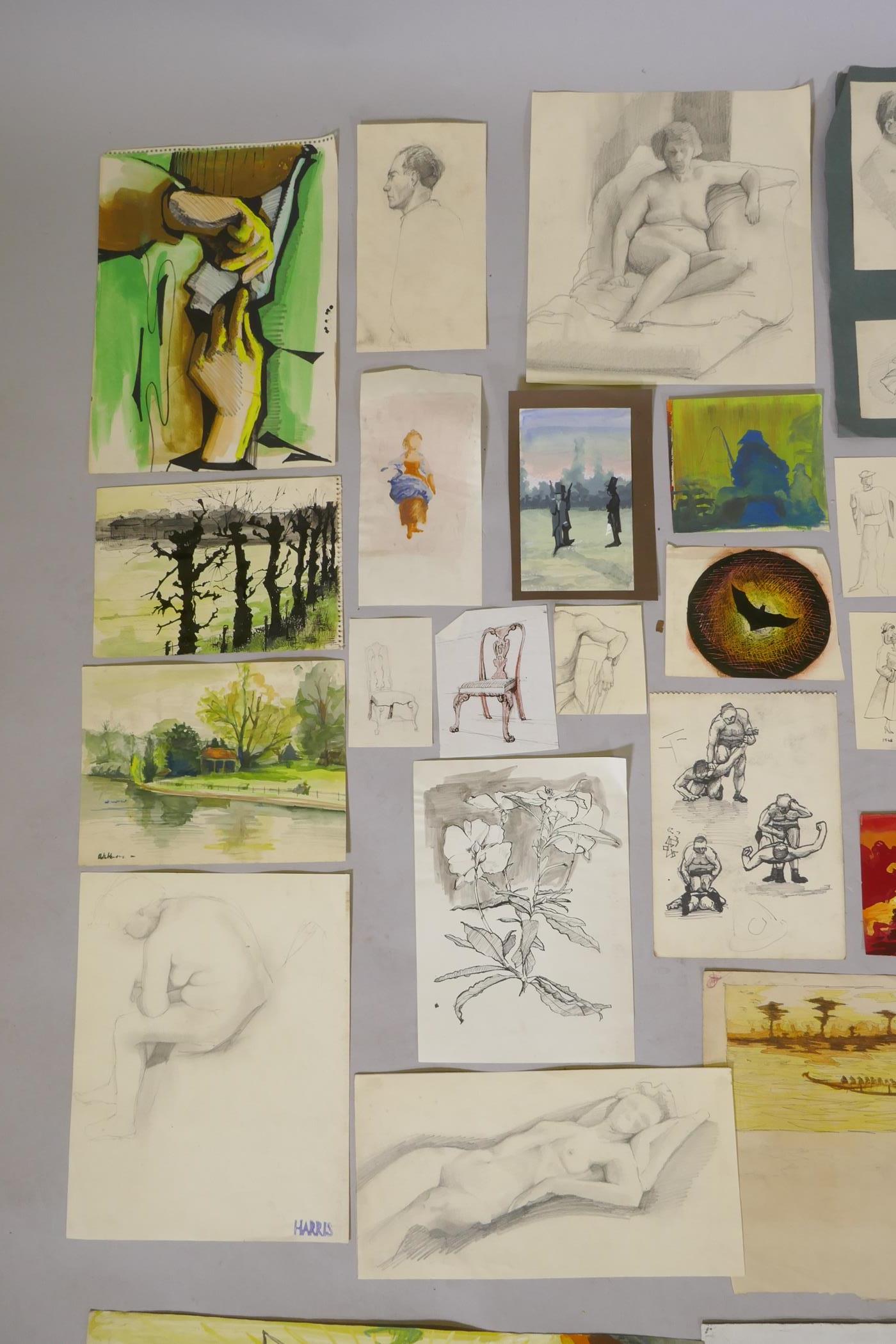 A quantity of unframed watercolours, drawings and mixed media paintings - Image 2 of 6