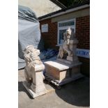 A pair of carved marble figures of lions mounted on plinths, 166cm high