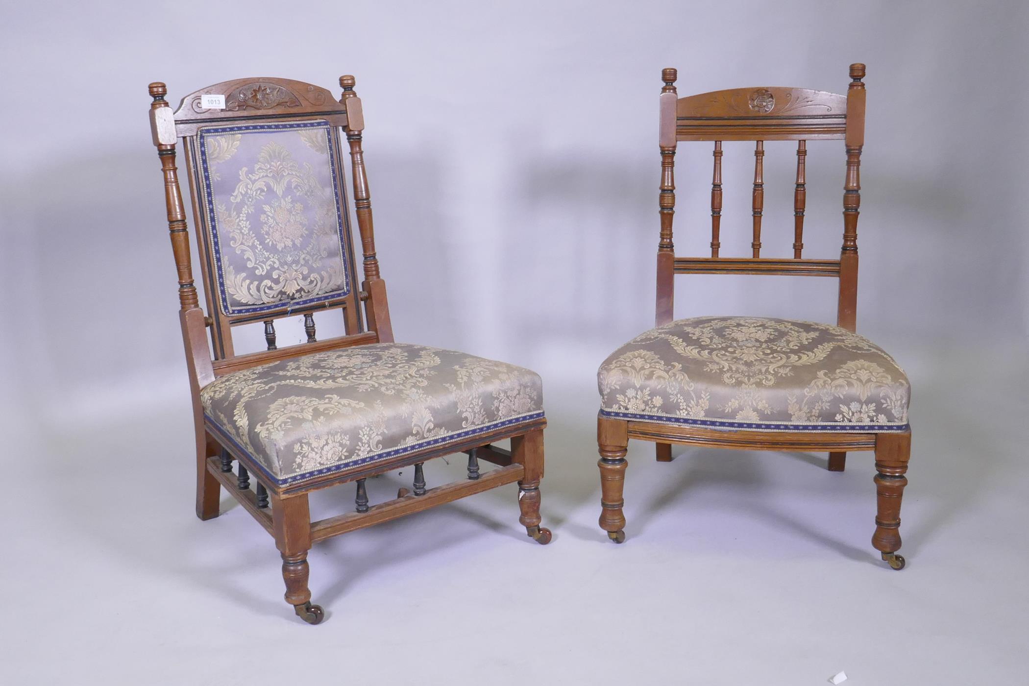 A C19th walnut parlour chair retailed by Gregory & Co, Regent Street, London, and another similar