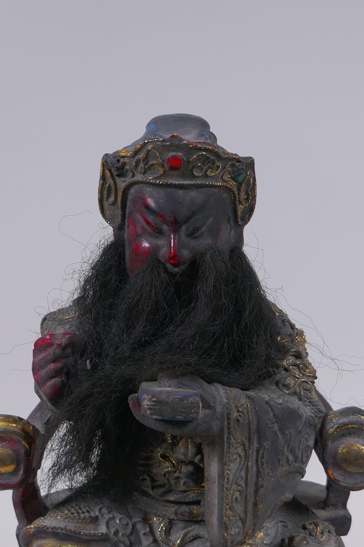 A Chinese carved, lacquered and gilt figure of a seated emperor, 28cm high - Image 2 of 6