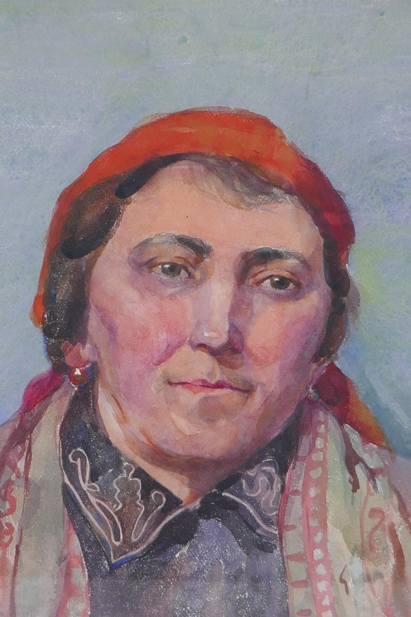 Portrait of a gypsy woman, watercolour, 31 x 37cm