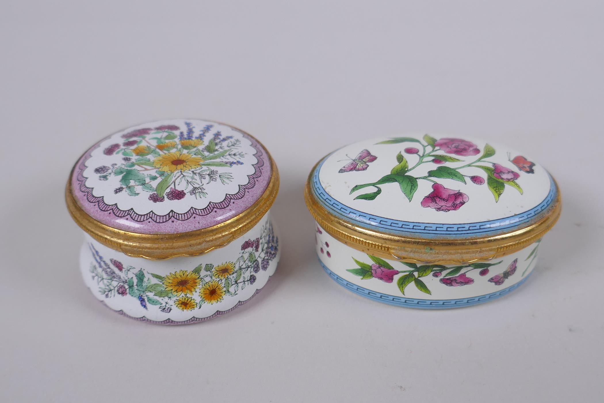 Four Limoges hand painted porcelain trinket/pill boxes with floral decoration, and two Halcyon - Image 6 of 8