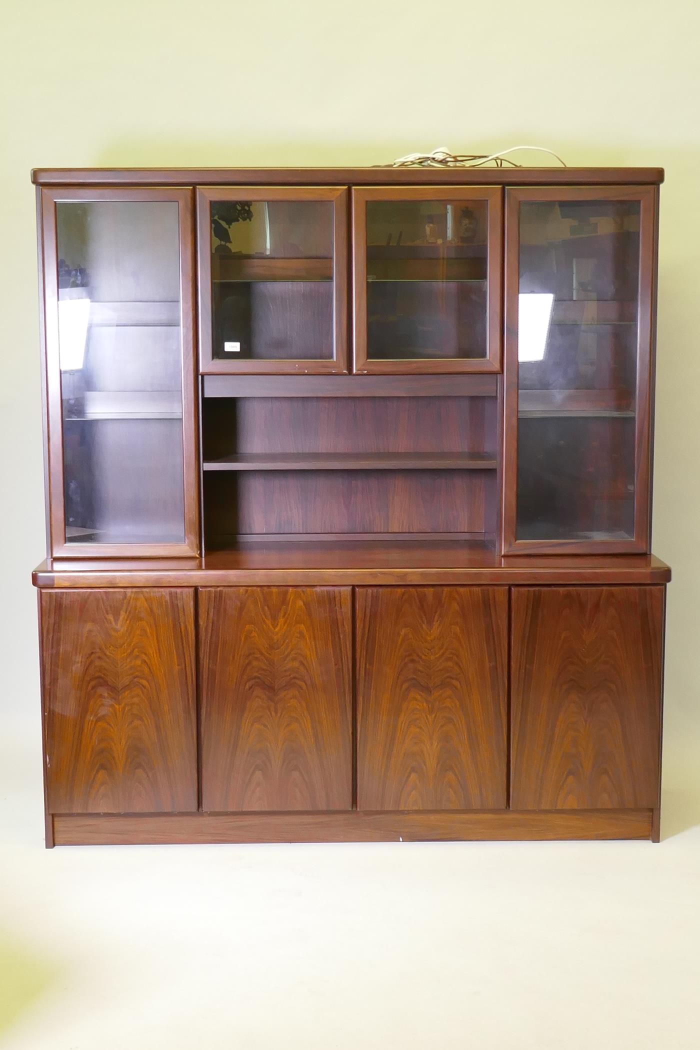 A Danish two section display cabinet, the upper section with four glazed doors, filled with glass - Image 4 of 5