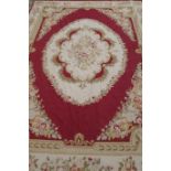 A woven wool tapestry rug/wall hanging with Aubusson design, 255 x 360cm