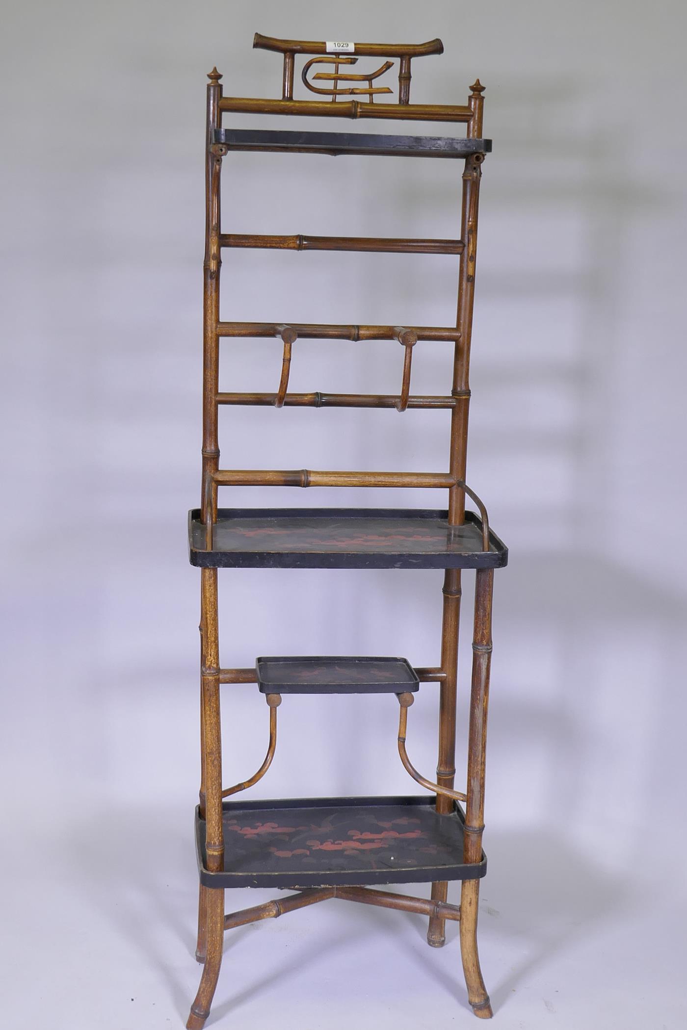 A Victorian bamboo and lacquer hall stand of small proportions, 44 x 25 x 140cm