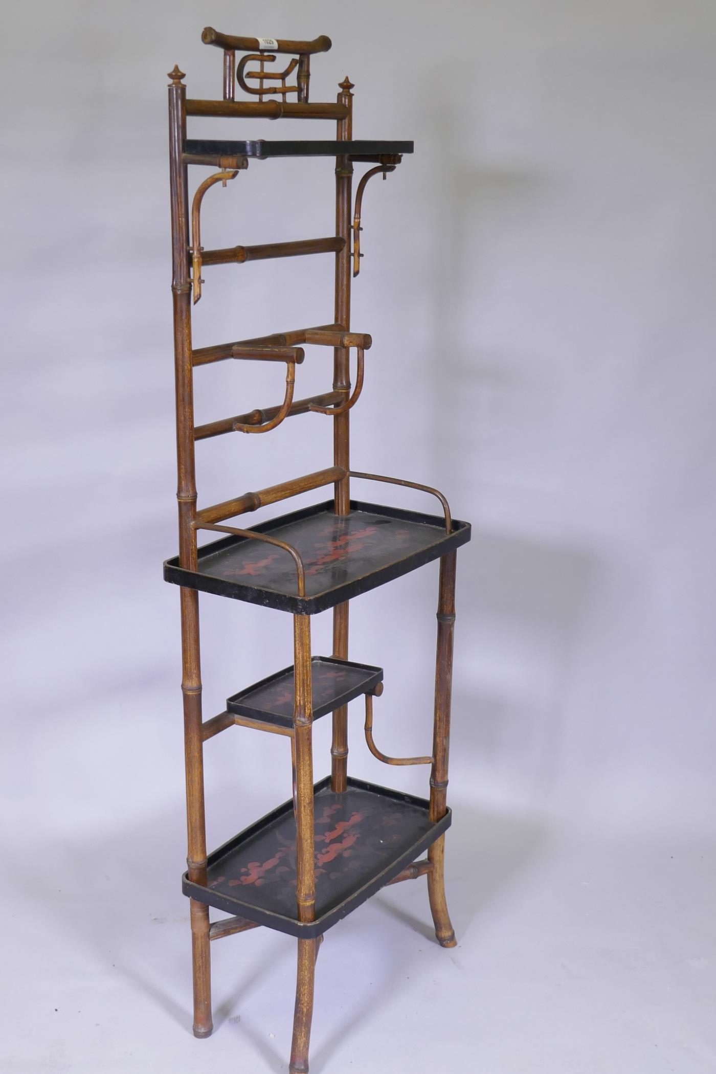 A Victorian bamboo and lacquer hall stand of small proportions, 44 x 25 x 140cm - Image 3 of 3