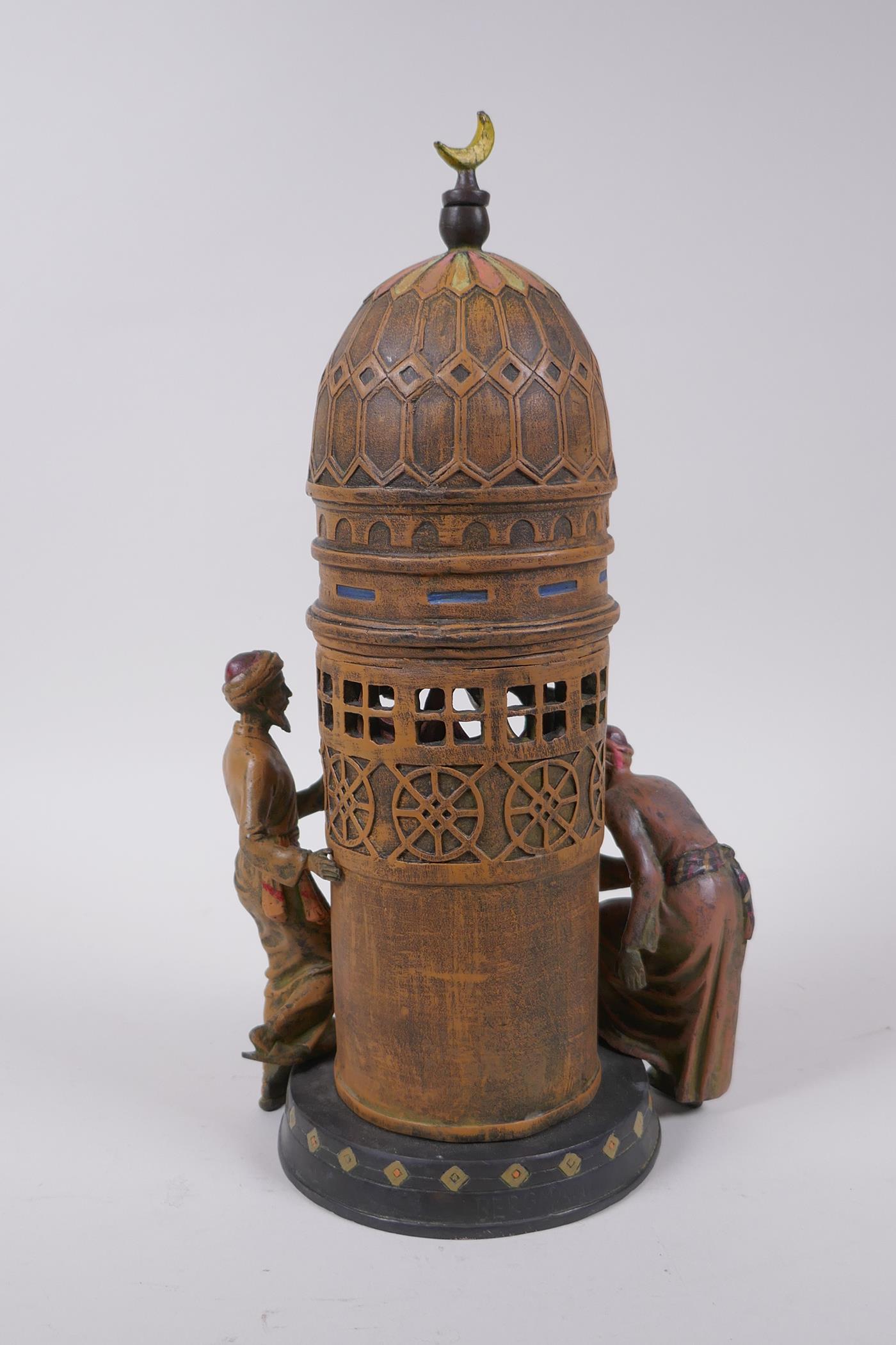 An Austrian style cold painted bronze figure of an Arabic tower, with concealed female nude and - Image 4 of 5