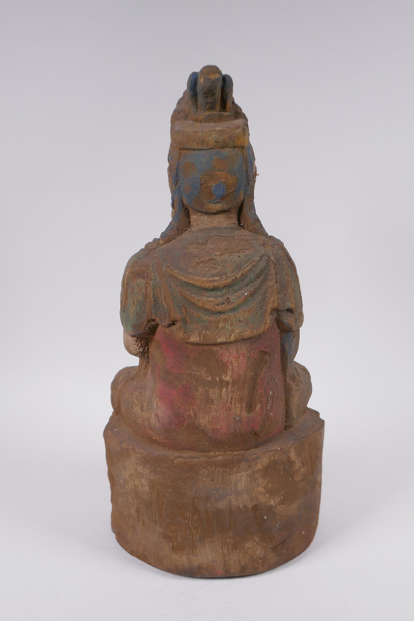 A Chinese carved and painted wood figure of Quan Yin, 37cm high - Image 3 of 5