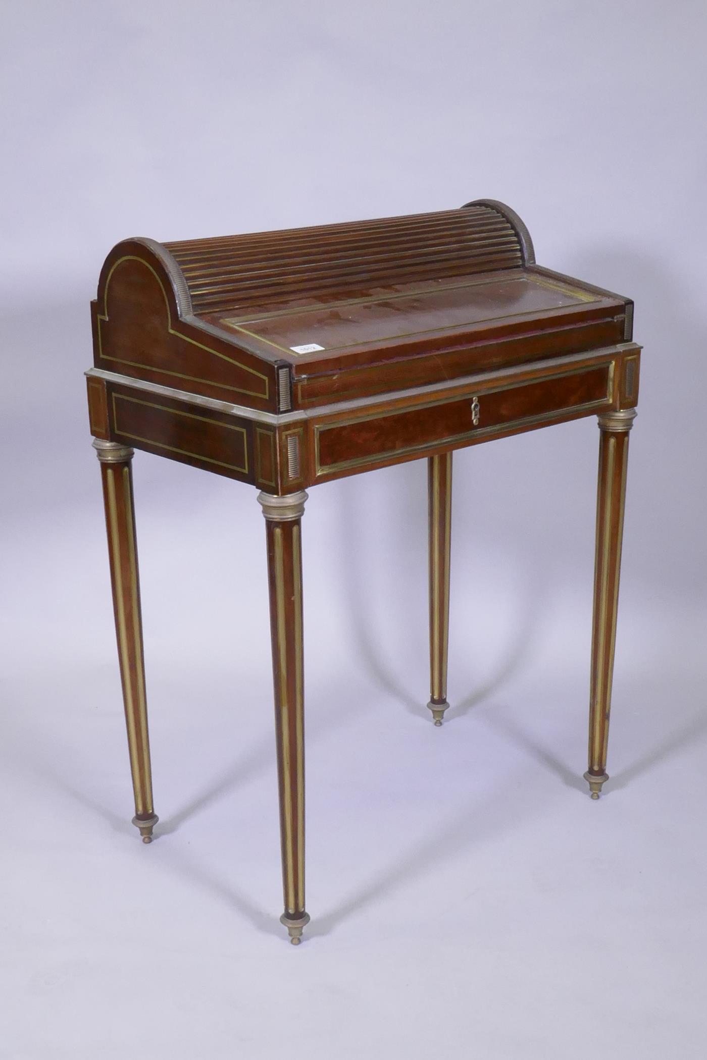 A French mahogany bonne heure du jour, with brass mounts, the pull out drawer operating the - Image 5 of 5