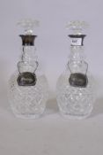 A pair of crystal glass decanters with silver mounts, London 1971, A. Chick & Sons Ltd, with