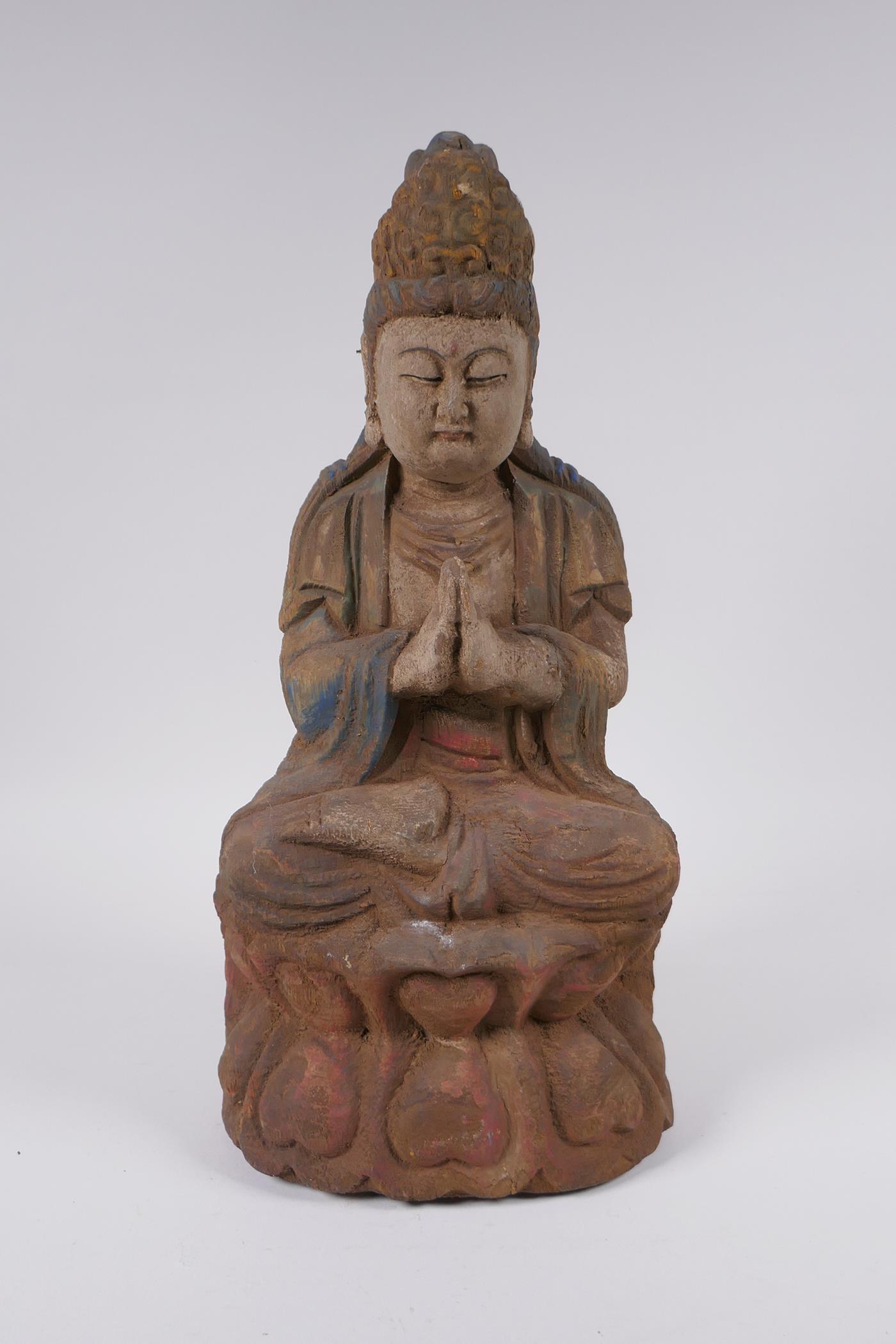 A Chinese carved and painted wood figure of Quan Yin, 37cm high