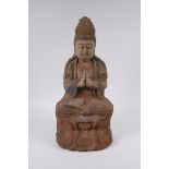 A Chinese carved and painted wood figure of Quan Yin, 37cm high