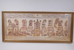 An African Benin figural painting on silk, 88x 35cm