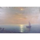 T. Werner, Arab dhow at sunset, signed, oil on canvas, 93 x 58cm
