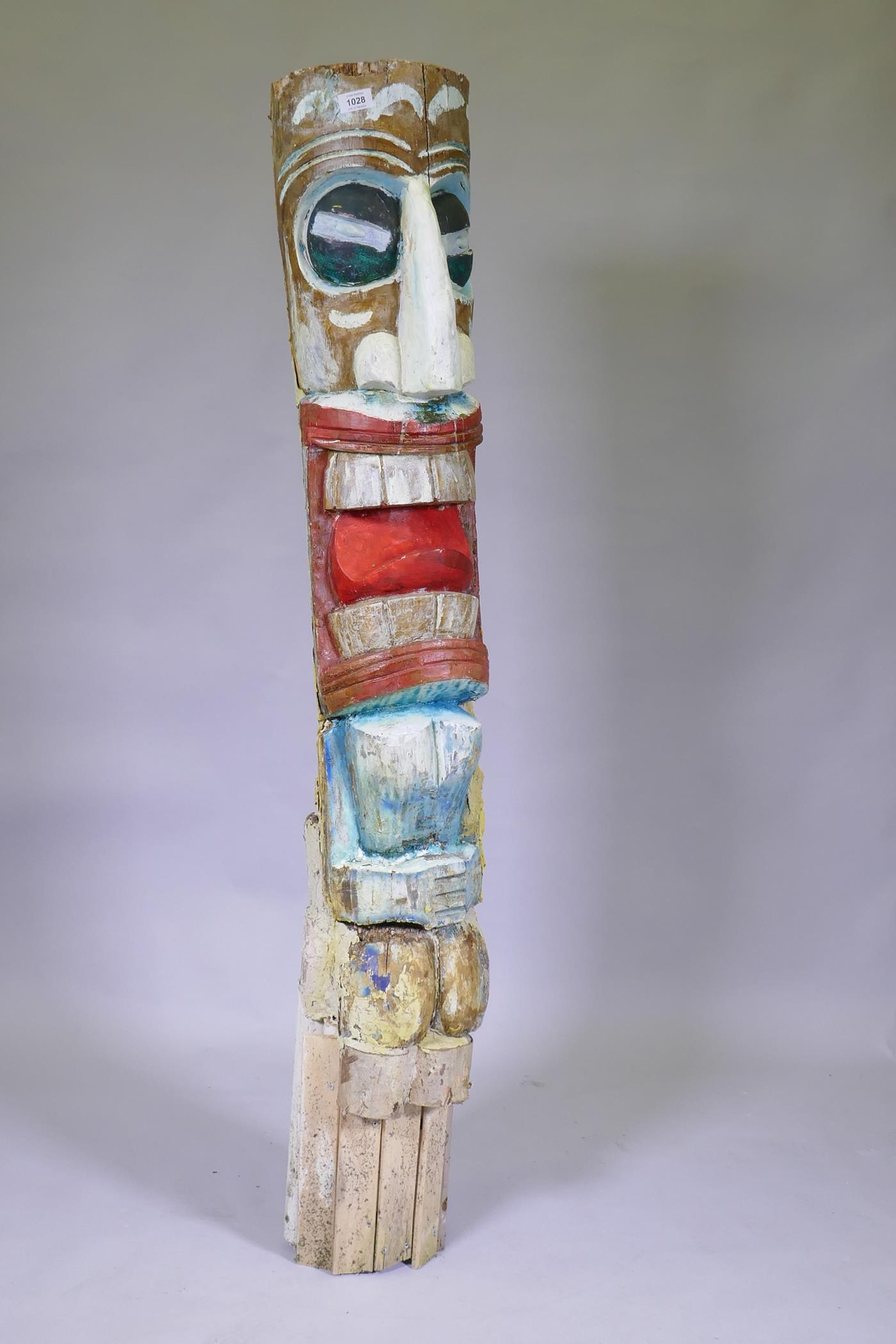 A carved and painted wood totem pole, 155cm high - Image 2 of 2