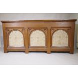 A late C19th/early C20th oak altar table, 198 x 56cm, 92cm high