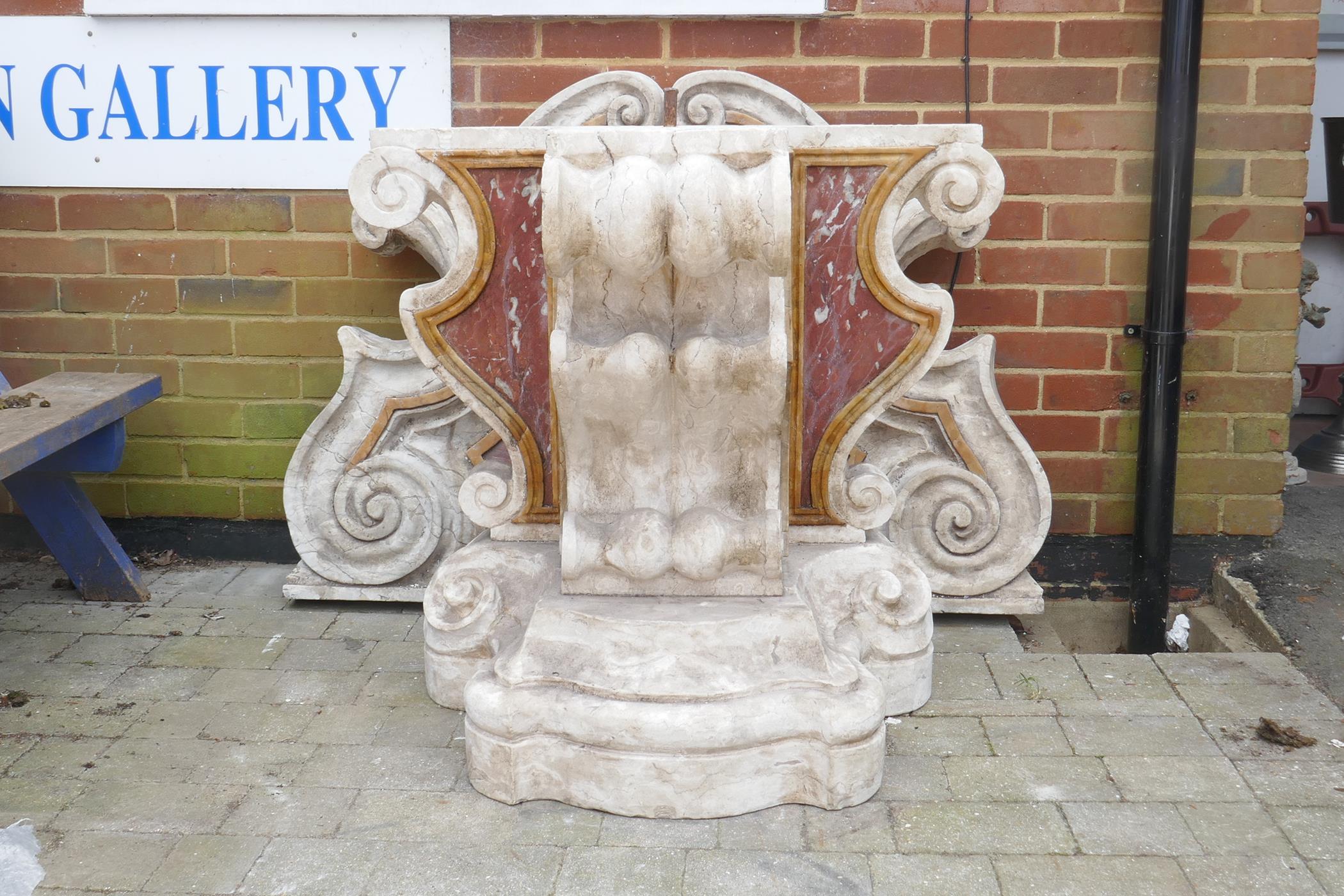 A monumental carved stone and marble Italianate garden fountain, in three sections, 193cm high - Image 5 of 6