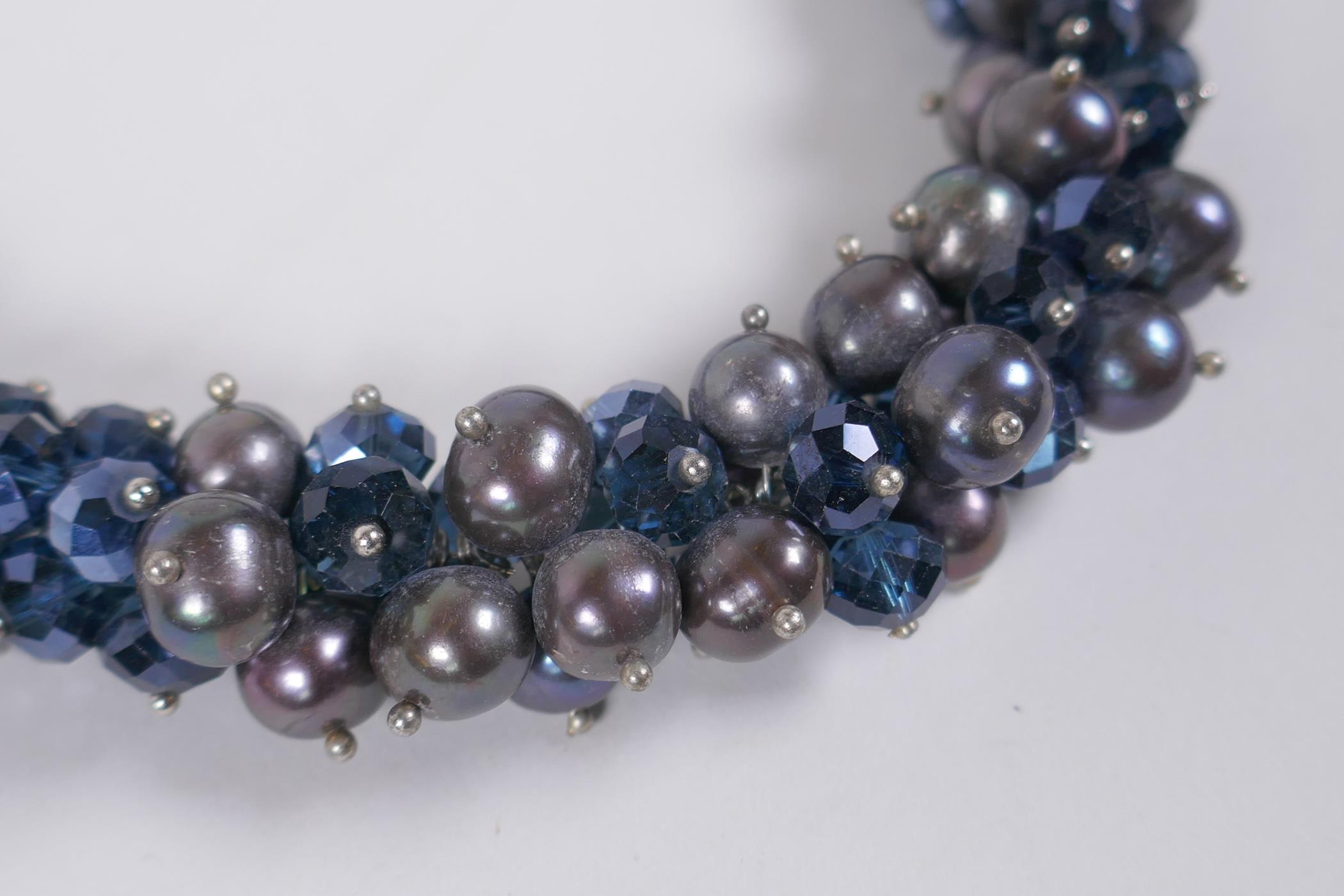 A Tahitian pearl and blue glass choker, 44cm long - Image 2 of 2