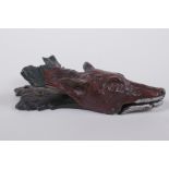 A cold painted metal fox head clip, 14cm long