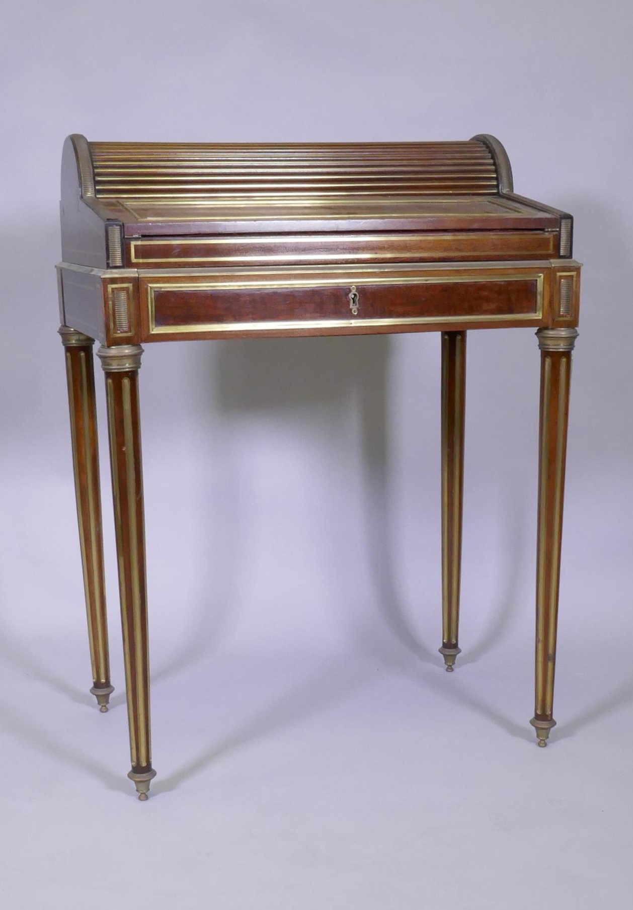 A French mahogany bonne heure du jour, with brass mounts, the pull out drawer operating the - Image 2 of 5