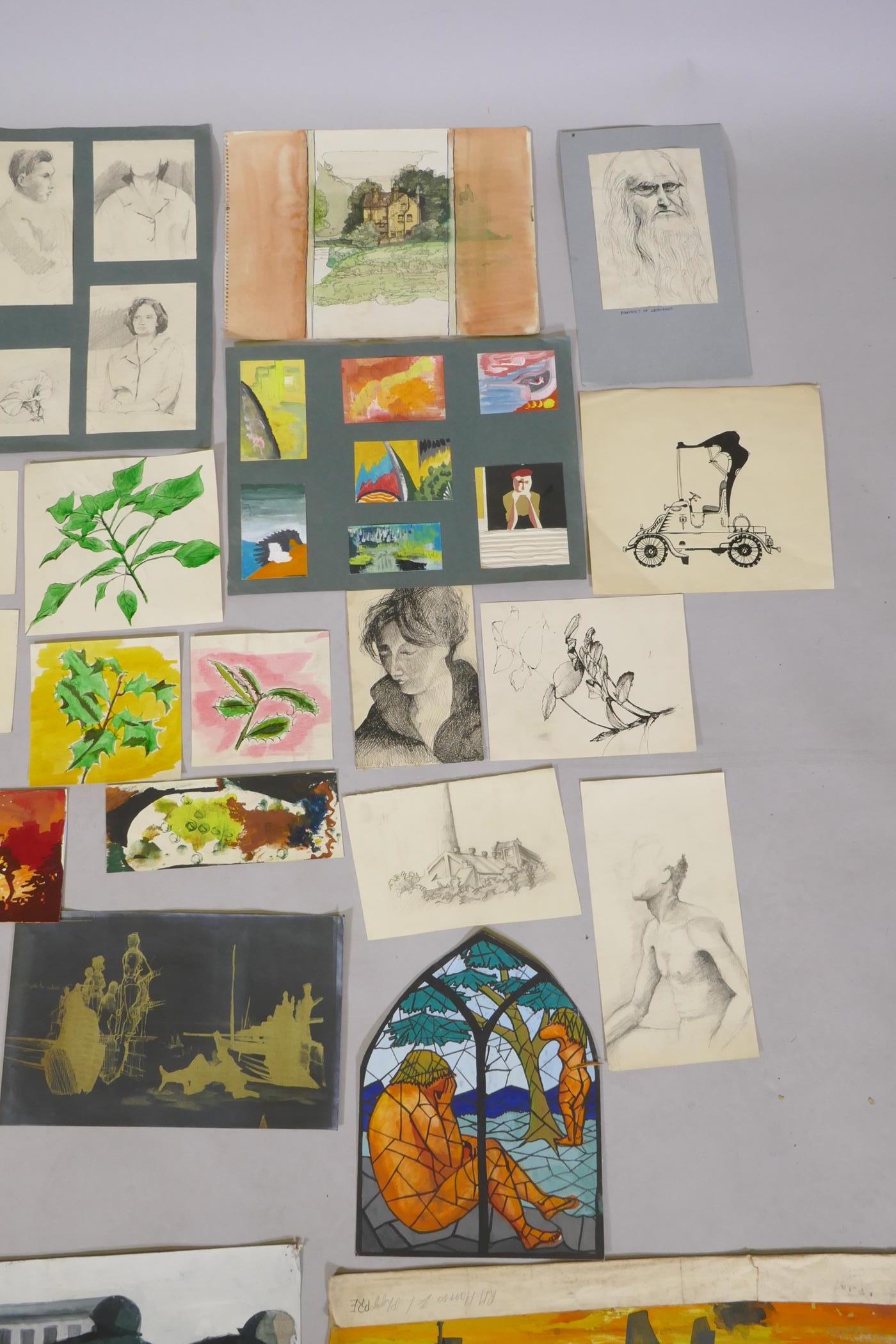 A quantity of unframed watercolours, drawings and mixed media paintings - Image 4 of 6