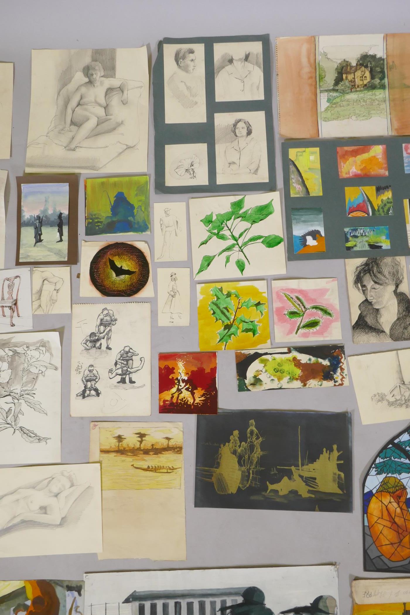 A quantity of unframed watercolours, drawings and mixed media paintings - Image 3 of 6