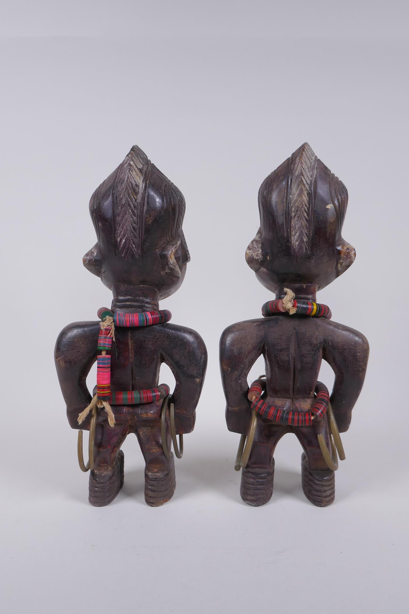 A pair of African Yoruba tribe carved wood Ere Ibeji figures, 28cm high - Image 3 of 4