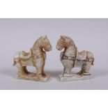 A pair of Chinese carved hardstone tang style horse, 8cm high