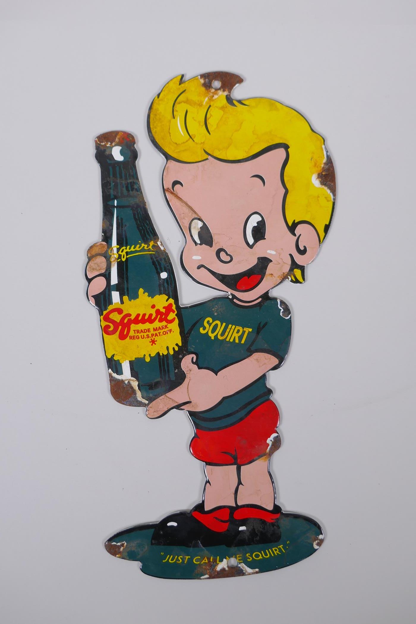 A vintage style 'Squirt' soda enamel advertising sign, 30cm high