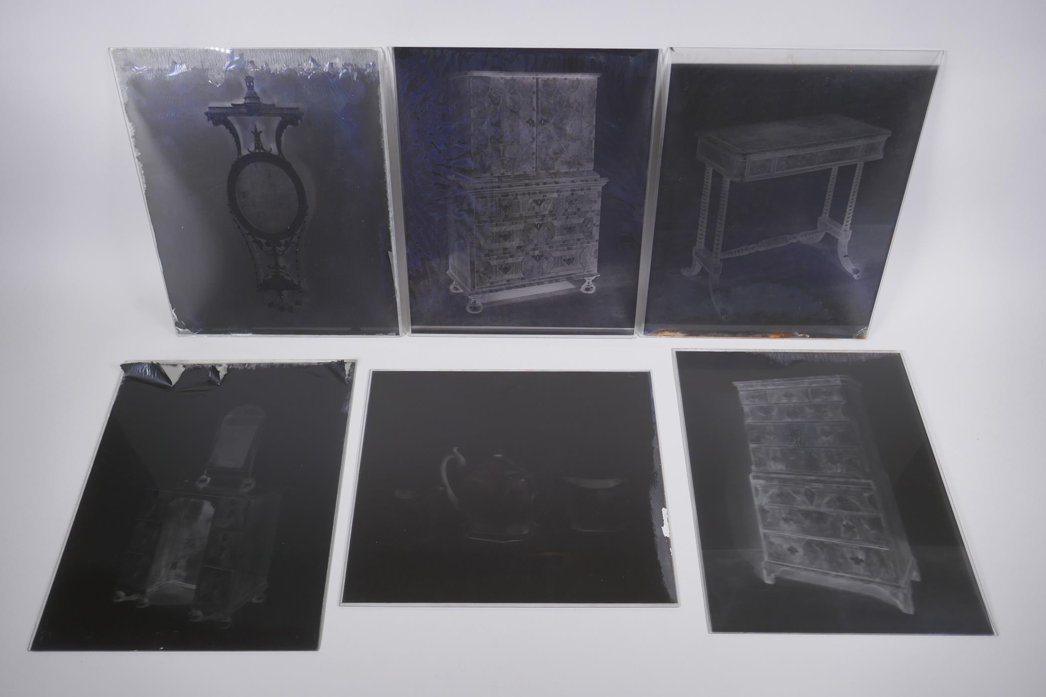 A collection of eight early to mid century glass plate negative photographs of antiques, possibly by - Image 2 of 9