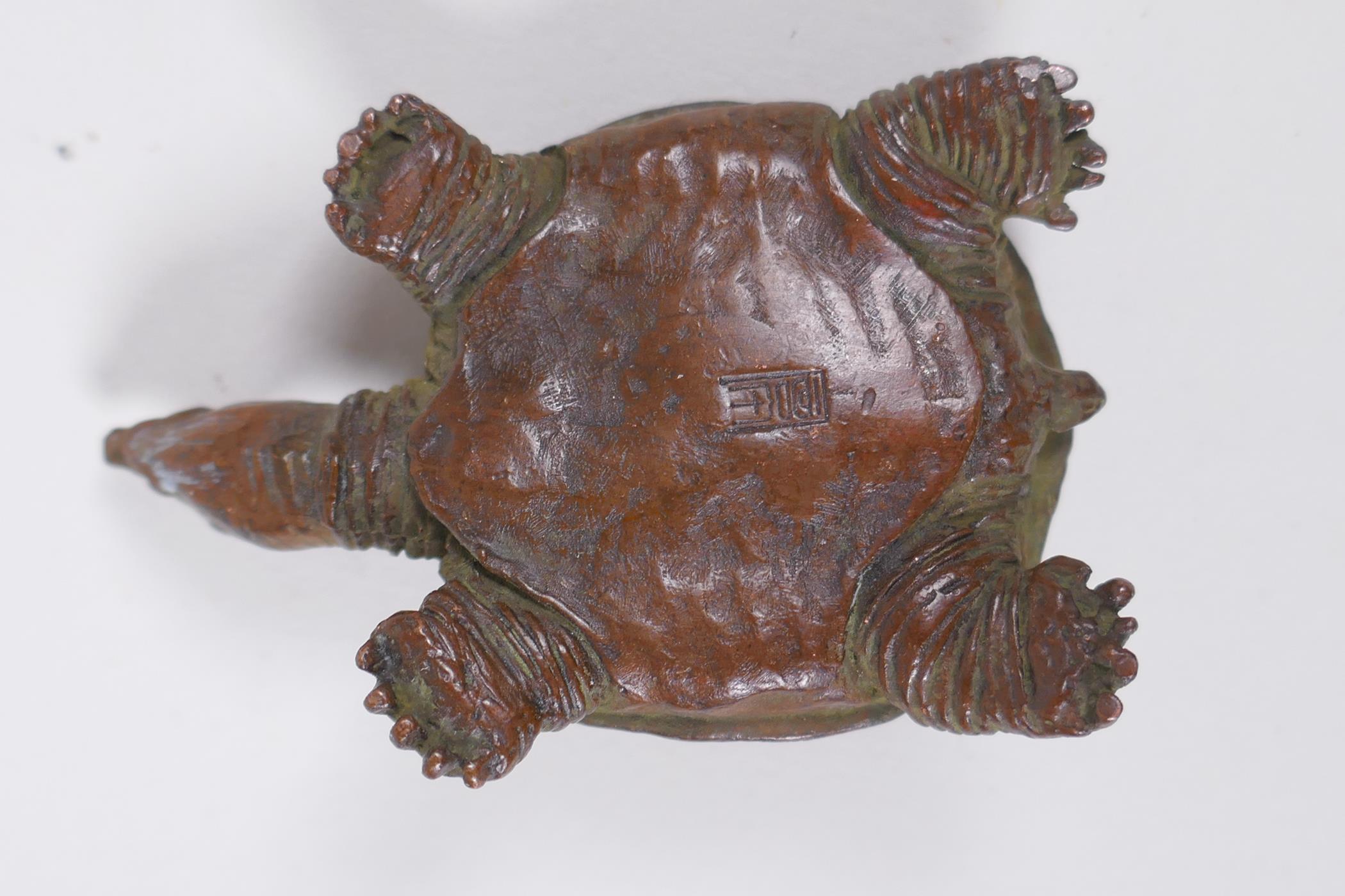 A Japanese style bronze okimono tortoise, impressed mark to base, 5cm long - Image 3 of 3