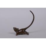A Japanese style bronze okimono rat, mark to base, 8cm high