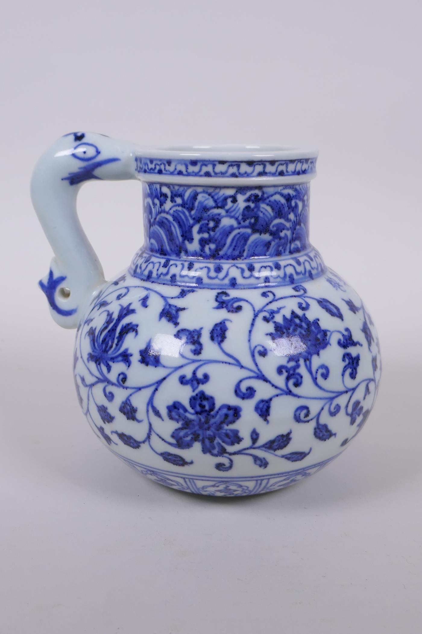 A Chinese blue and white porcelain wine jar with scrolling lotus flower decoration, 4 character mark