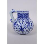 A Chinese blue and white porcelain wine jar with scrolling lotus flower decoration, 4 character mark