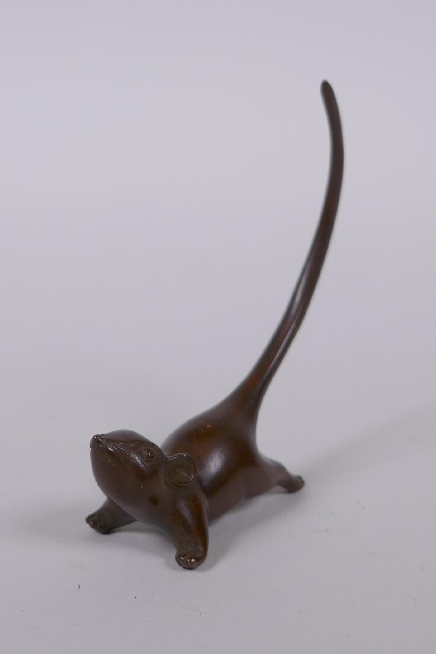 A Japanese style bronze okimono rat, mark to base, 8cm high - Image 2 of 3