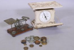 An antique set of weighing scales and a set of postage scales, 28 x 19 x 20cm