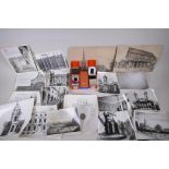 A quantity of vintage black and white architectural photographs and slides, largest 30 x 21cm