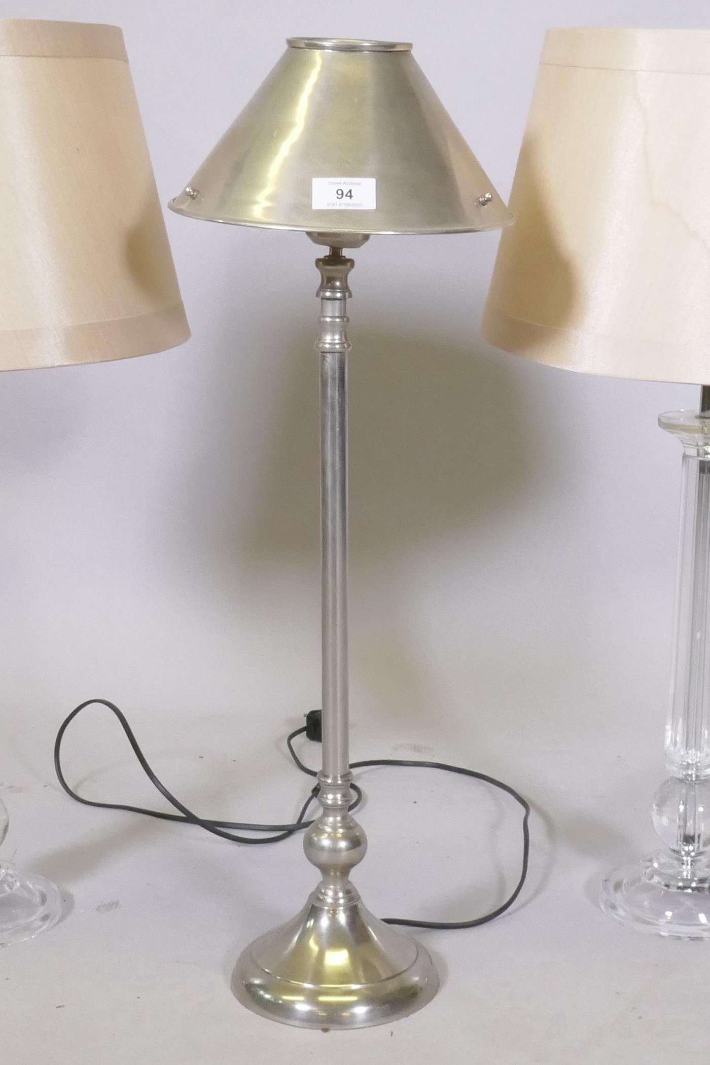 A pair of lucite/acrylic table lamps, 68cm high with shade, and a brushed metal lamp and shade - Image 2 of 3