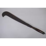 An antique Burmese Billhook machete with chased decoration to blade and personalised dedication,