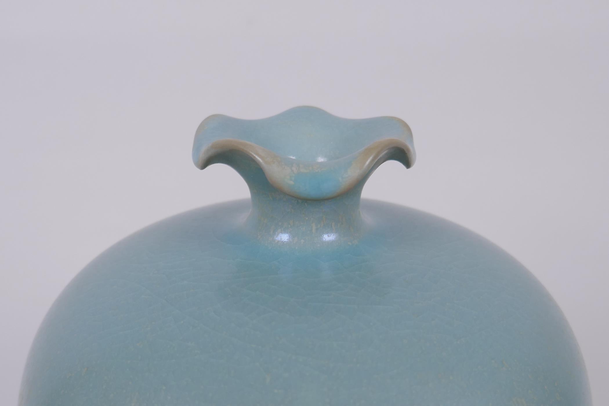 A Chinese Ru ware style porcelain meiping vase with frilled rim, 26cm high - Image 2 of 4