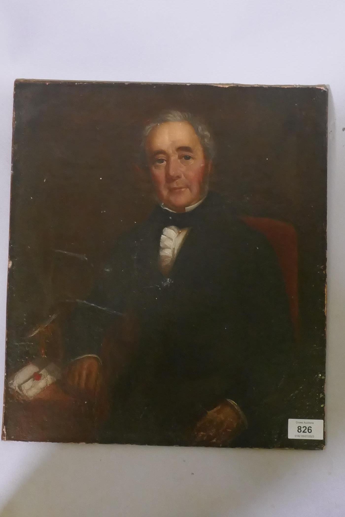 Portrait of a Victorian gentleman, unsigned, oil on canvas laid on board, 35.5 x 40.5cm - Image 3 of 4