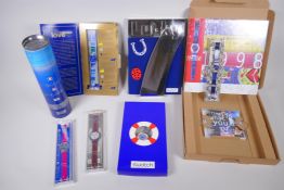 A collection of Retro Swatch watches including The Club Lucky 7 1998 (Access), with music CD and