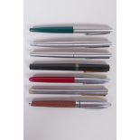 Seven assorted fountain pens including Parker 45, Platignum, Osmiroid etc, some appear to have