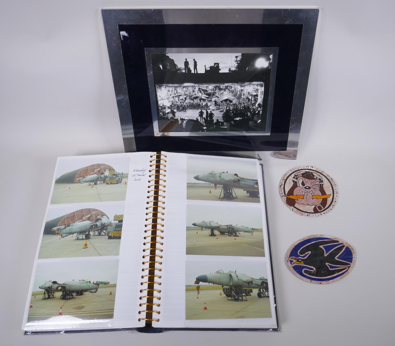 A photograph album of military interest, mostly aircraft, together with two US hand painted