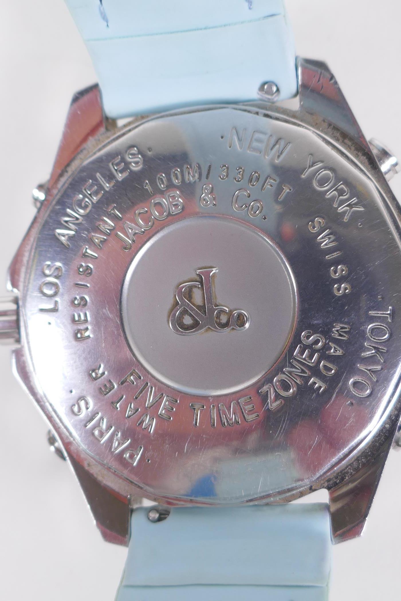 A gentleman's stainless steel cased Jacob & Co 'Five Time Zones' wrist watch, with mother of pearl - Image 2 of 6