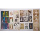 A large collection of late C19th/early C20th glamour portrait postcards, and cartoon satirical