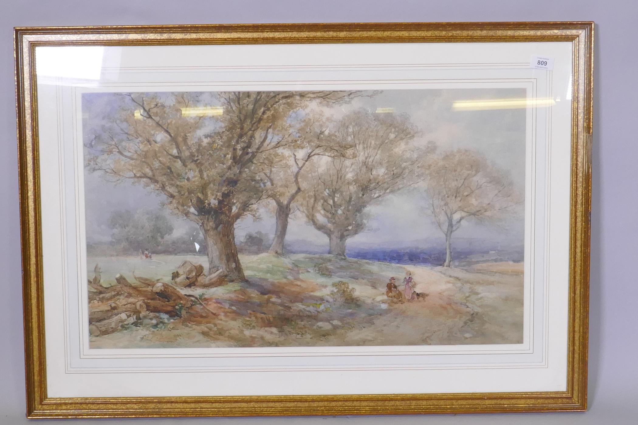 Thomas Colman Dibdin, Parkland, monogramed DB, watercolour, 74 x 43cm - Image 2 of 5